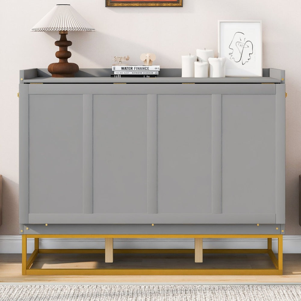 English Elm Queen Murphy Bed Shaker Cabinet with Iron Legs Pinewood Guest Room Space Saver N820S00035E-1