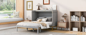 English Elm Queen Murphy Bed Shaker Cabinet with Iron Legs Pinewood Guest Room Space Saver N820S00035E-1