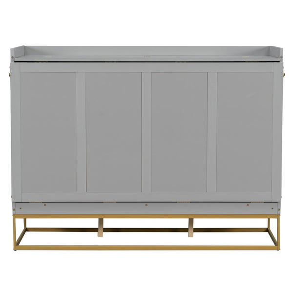 English Elm Queen Murphy Bed Shaker Cabinet with Iron Legs Pinewood Guest Room Space Saver N820S00035E-1