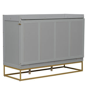 English Elm Queen Murphy Bed Shaker Cabinet with Iron Legs Pinewood Guest Room Space Saver N820S00035E-1
