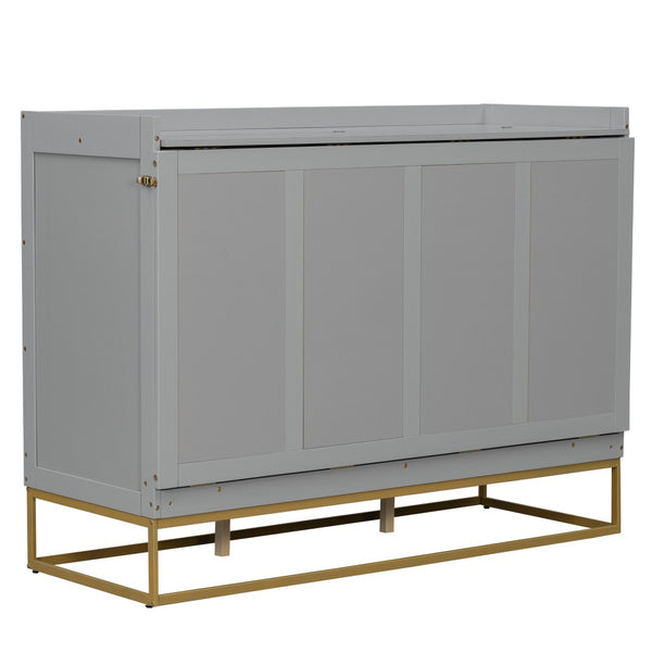 English Elm Queen Murphy Bed Shaker Cabinet with Iron Legs Pinewood Guest Room Space Saver N820S00035E-1
