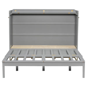 English Elm Queen Murphy Bed Shaker Cabinet with Iron Legs Pinewood Guest Room Space Saver N820S00035E-1