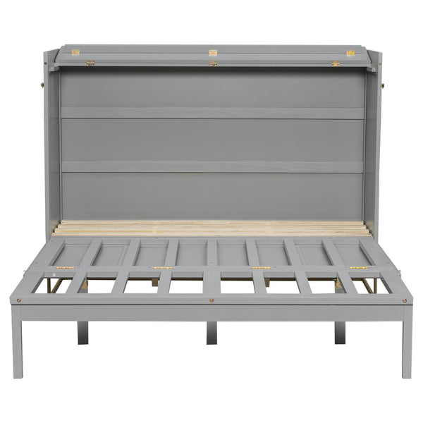 English Elm Queen Murphy Bed Shaker Cabinet with Iron Legs Pinewood Guest Room Space Saver N820S00035E-1
