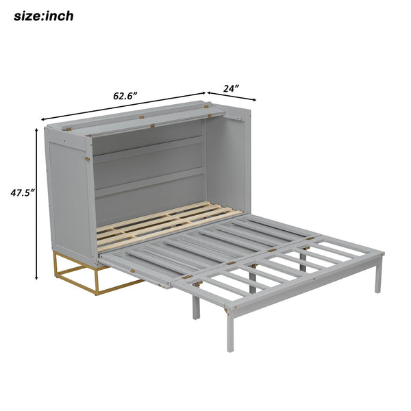 English Elm Queen Murphy Bed Shaker Cabinet with Iron Legs Pinewood Guest Room Space Saver N820S00035E-1