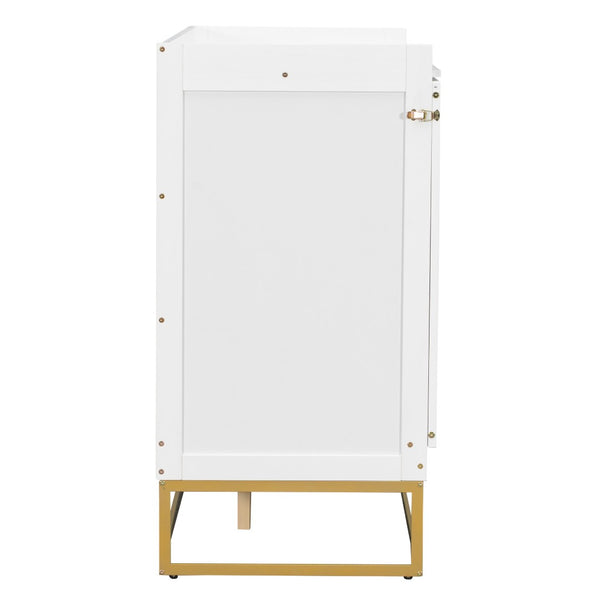 English Elm Queen Murphy Bed Shaker Cabinet Pinewood MDF Gold Iron Legs Space Saving Modern White N820S00035K-1