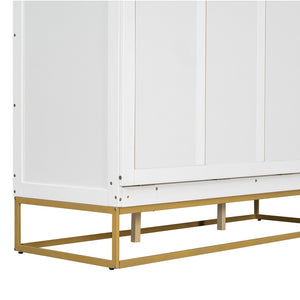 English Elm Queen Murphy Bed Shaker Cabinet Pinewood MDF Gold Iron Legs Space Saving Modern White N820S00035K-1