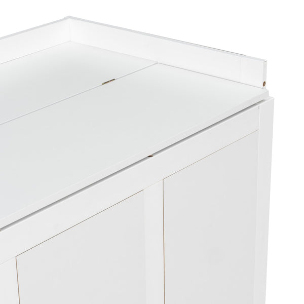 English Elm Queen Murphy Bed Shaker Cabinet Pinewood MDF Gold Iron Legs Space Saving Modern White N820S00035K-1