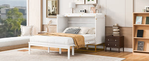 English Elm Queen Murphy Bed Shaker Cabinet Pinewood MDF Gold Iron Legs Space Saving Modern White N820S00035K-1