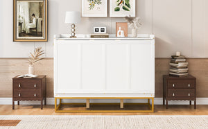 English Elm Queen Murphy Bed Shaker Cabinet Pinewood MDF Gold Iron Legs Space Saving Modern White N820S00035K-1