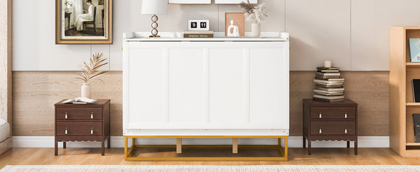 English Elm Queen Murphy Bed Shaker Cabinet Pinewood MDF Gold Iron Legs Space Saving Modern White N820S00035K-1