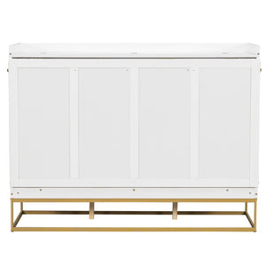 English Elm Queen Murphy Bed Shaker Cabinet Pinewood MDF Gold Iron Legs Space Saving Modern White N820S00035K-1