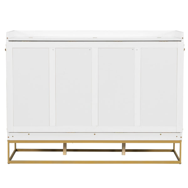 English Elm Queen Murphy Bed Shaker Cabinet Pinewood MDF Gold Iron Legs Space Saving Modern White N820S00035K-1