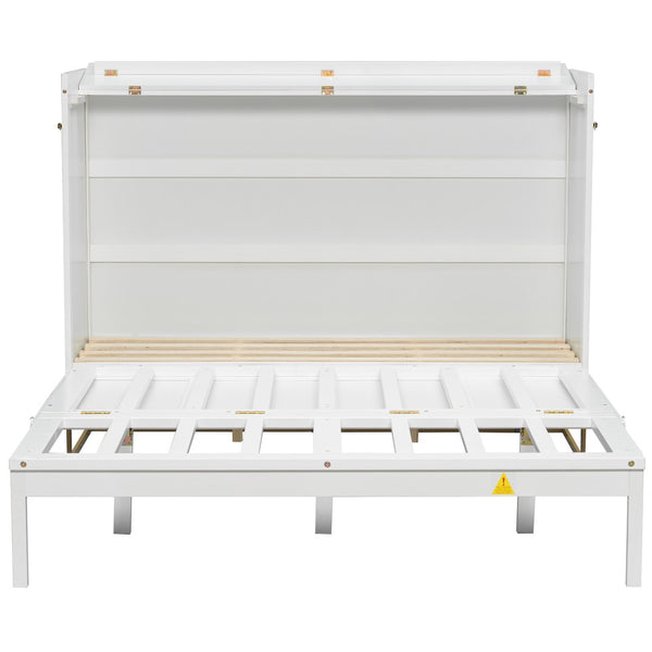 English Elm Queen Murphy Bed Shaker Cabinet Pinewood MDF Gold Iron Legs Space Saving Modern White N820S00035K-1