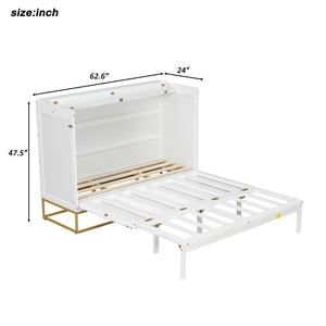 English Elm Queen Murphy Bed Shaker Cabinet Pinewood MDF Gold Iron Legs Space Saving Modern White N820S00035K-1