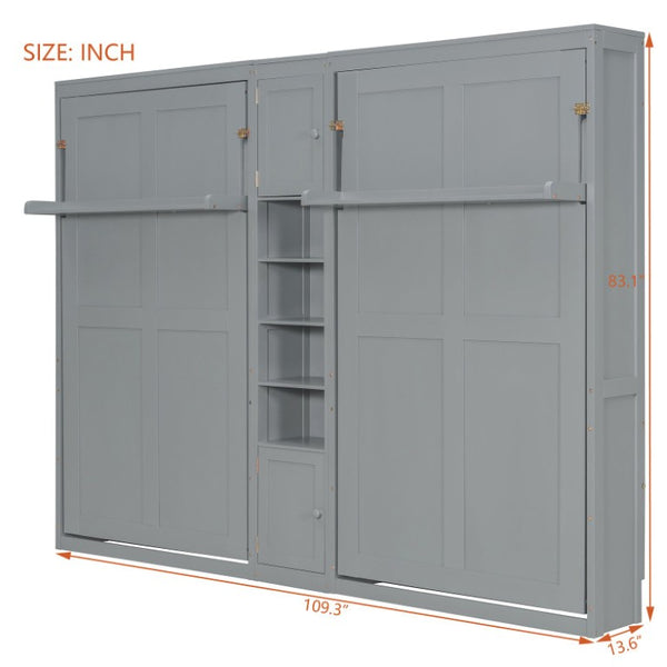 English Elm Twin Over XL Bunk Bed with Built-In Shelves and Guardrail Basket for Kids Gray 109.3 L x 79.6 W x 83.1 H N820S00058E-2