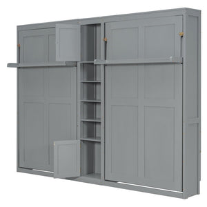 English Elm Twin Over XL Bunk Bed with Built-In Shelves and Guardrail Basket for Kids Gray 109.3 L x 79.6 W x 83.1 H N820S00058E-2