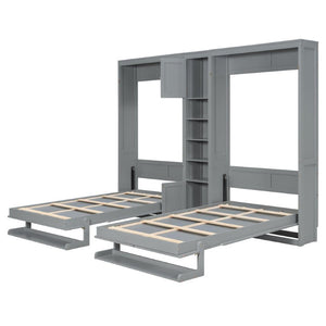 English Elm Twin Over XL Bunk Bed with Built-In Shelves and Guardrail Basket for Kids Gray 109.3 L x 79.6 W x 83.1 H N820S00058E-2