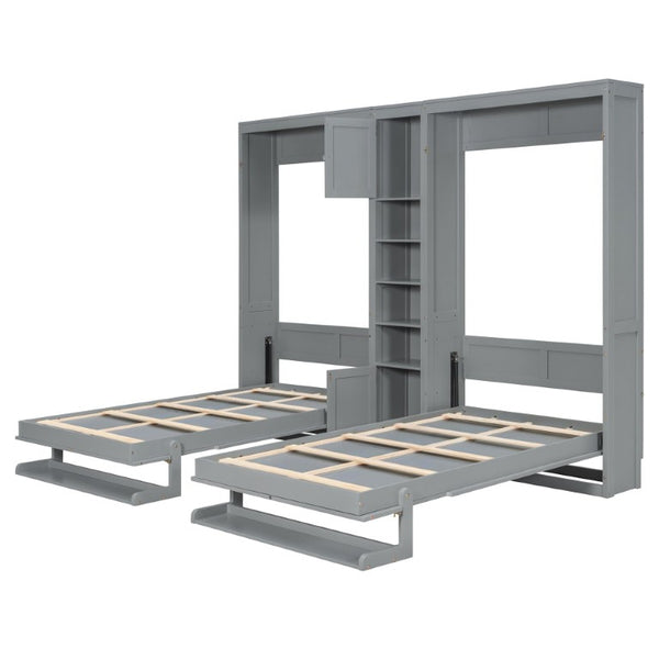 English Elm Twin Over XL Bunk Bed with Built-In Shelves and Guardrail Basket for Kids Gray 109.3 L x 79.6 W x 83.1 H N820S00058E-2