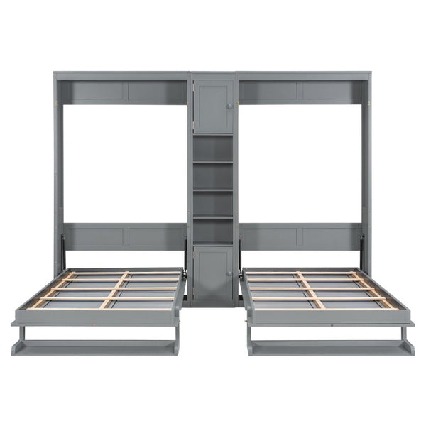 English Elm Twin Over XL Bunk Bed with Built-In Shelves and Guardrail Basket for Kids Gray 109.3 L x 79.6 W x 83.1 H N820S00058E-2