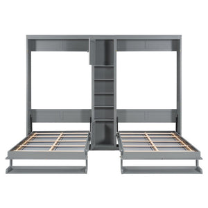 English Elm Twin Over XL Bunk Bed with Built-In Shelves and Guardrail Basket for Kids Gray 109.3 L x 79.6 W x 83.1 H N820S00058E-2
