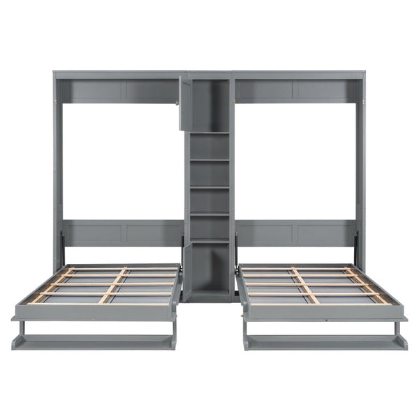 English Elm Twin Over XL Bunk Bed with Built-In Shelves and Guardrail Basket for Kids Gray 109.3 L x 79.6 W x 83.1 H N820S00058E-2