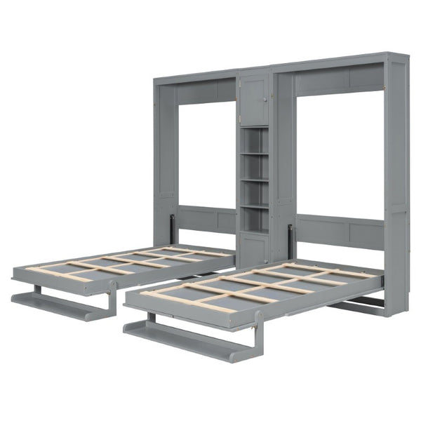 English Elm Twin Over XL Bunk Bed with Built-In Shelves and Guardrail Basket for Kids Gray 109.3 L x 79.6 W x 83.1 H N820S00058E-2