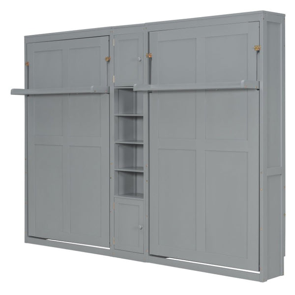 English Elm Twin Over XL Bunk Bed with Built-In Shelves and Guardrail Basket for Kids Gray 109.3 L x 79.6 W x 83.1 H N820S00058E-2