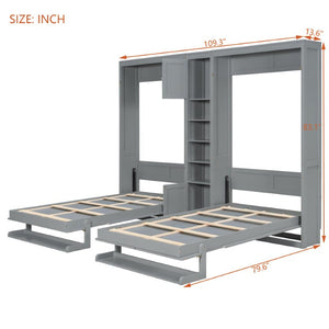 English Elm Twin Over XL Bunk Bed with Built-In Shelves and Guardrail Basket for Kids Gray 109.3 L x 79.6 W x 83.1 H N820S00058E-2