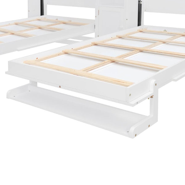 English Elm Twin Over XL Bunk Bed with Built-In Shelves and Guardrail Basket for Kids White 109.3 L x 79.6 W x 83.1 H N820S00058K-2