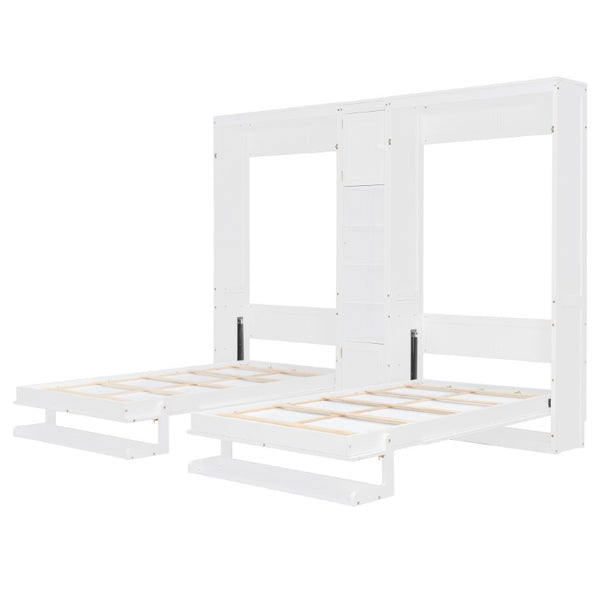 English Elm Twin Over XL Bunk Bed with Built-In Shelves and Guardrail Basket for Kids White 109.3 L x 79.6 W x 83.1 H N820S00058K-2