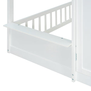 English Elm Full Over Bunk Bed Playhouse Design with Staircase Storage and Open Shelving for Kids White+Mint Green N820S00084F
