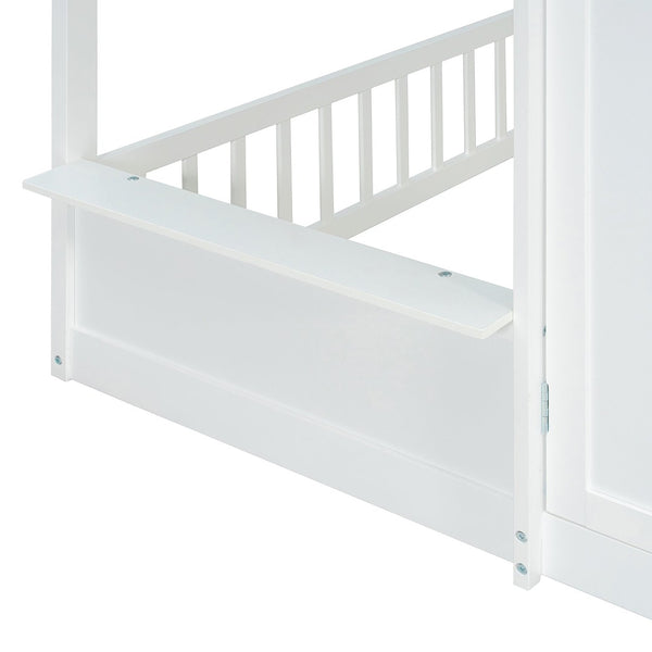 English Elm Full Over Bunk Bed Playhouse Design with Staircase Storage and Open Shelving for Kids White+Mint Green N820S00084F