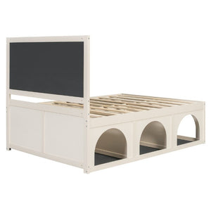 English Elm Full Upholstered Platform Bed with Pet Nook Channel Tufted Velvet Headboard Beige N820S00085A