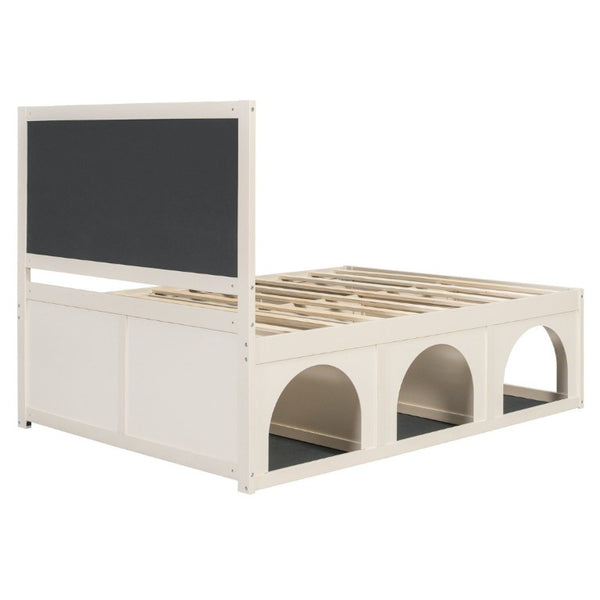 English Elm Full Upholstered Platform Bed with Pet Nook Channel Tufted Velvet Headboard Beige N820S00085A