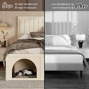English Elm Full Upholstered Platform Bed with Pet Nook Channel Tufted Velvet Headboard Beige N820S00085A