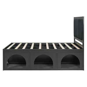 English Elm Full Upholstered Platform Bed with Pet Nook Channel Tufted Velvet Headboard Black N820S00085B