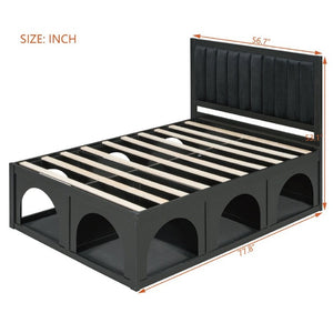 English Elm Full Upholstered Platform Bed with Pet Nook Channel Tufted Velvet Headboard Black N820S00085B