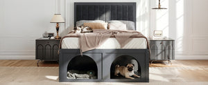 English Elm Full Upholstered Platform Bed with Pet Nook Channel Tufted Velvet Headboard Black N820S00085B
