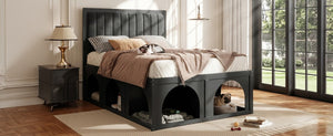English Elm Full Upholstered Platform Bed with Pet Nook Channel Tufted Velvet Headboard Black N820S00085B