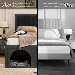 English Elm Full Upholstered Platform Bed with Pet Nook Channel Tufted Velvet Headboard Black N820S00085B