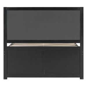 English Elm Full Upholstered Platform Bed with Pet Nook Channel Tufted Velvet Headboard Black N820S00085B