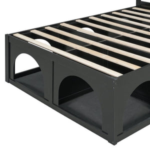 English Elm Full Upholstered Platform Bed with Pet Nook Channel Tufted Velvet Headboard Black N820S00085B