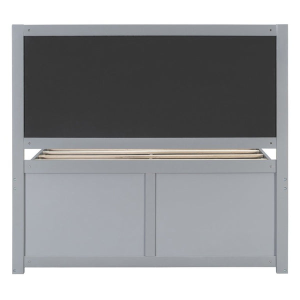 English Elm Full Upholstered Platform Bed with Pet Nook Channel Tufted Velvet Headboard Light Grey N820S00085E
