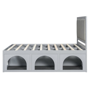 English Elm Full Upholstered Platform Bed with Pet Nook Channel Tufted Velvet Headboard Light Grey N820S00085E