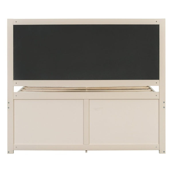 English Elm Queen Platform Bed with Pet Nook Arched Frame and Channel Tufted Velvet Headboard Beige N820S00086A