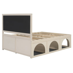 English Elm Queen Platform Bed with Pet Nook Arched Frame and Channel Tufted Velvet Headboard Beige N820S00086A
