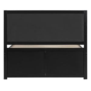 English Elm Queen Platform Bed with Pet Nook Arched Frame and Channel Tufted Velvet Headboard Black N820S00086B
