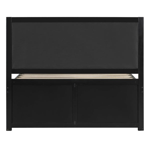 English Elm Queen Platform Bed with Pet Nook Arched Frame and Channel Tufted Velvet Headboard Black N820S00086B