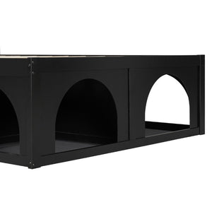 English Elm Queen Platform Bed with Pet Nook Arched Frame and Channel Tufted Velvet Headboard Black N820S00086B