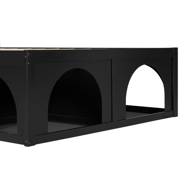 English Elm Queen Platform Bed with Pet Nook Arched Frame and Channel Tufted Velvet Headboard Black N820S00086B